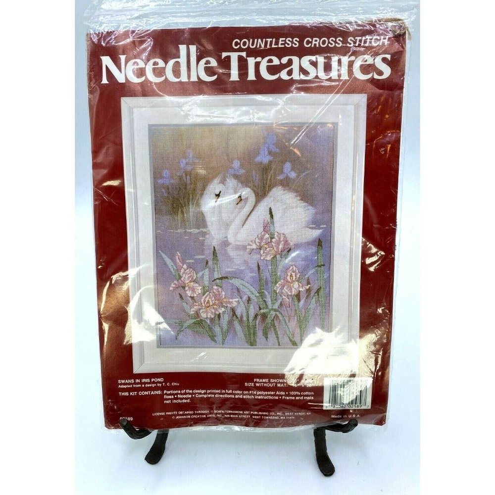 Vintage Swans Iris Pond Printed Countless Cross Stitch Kit by Needle Treasures